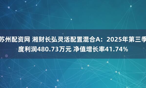 苏州配资网 湘财长弘灵活配置混合A：2025年第三季度利润480.73万元 净值增长率41.74%